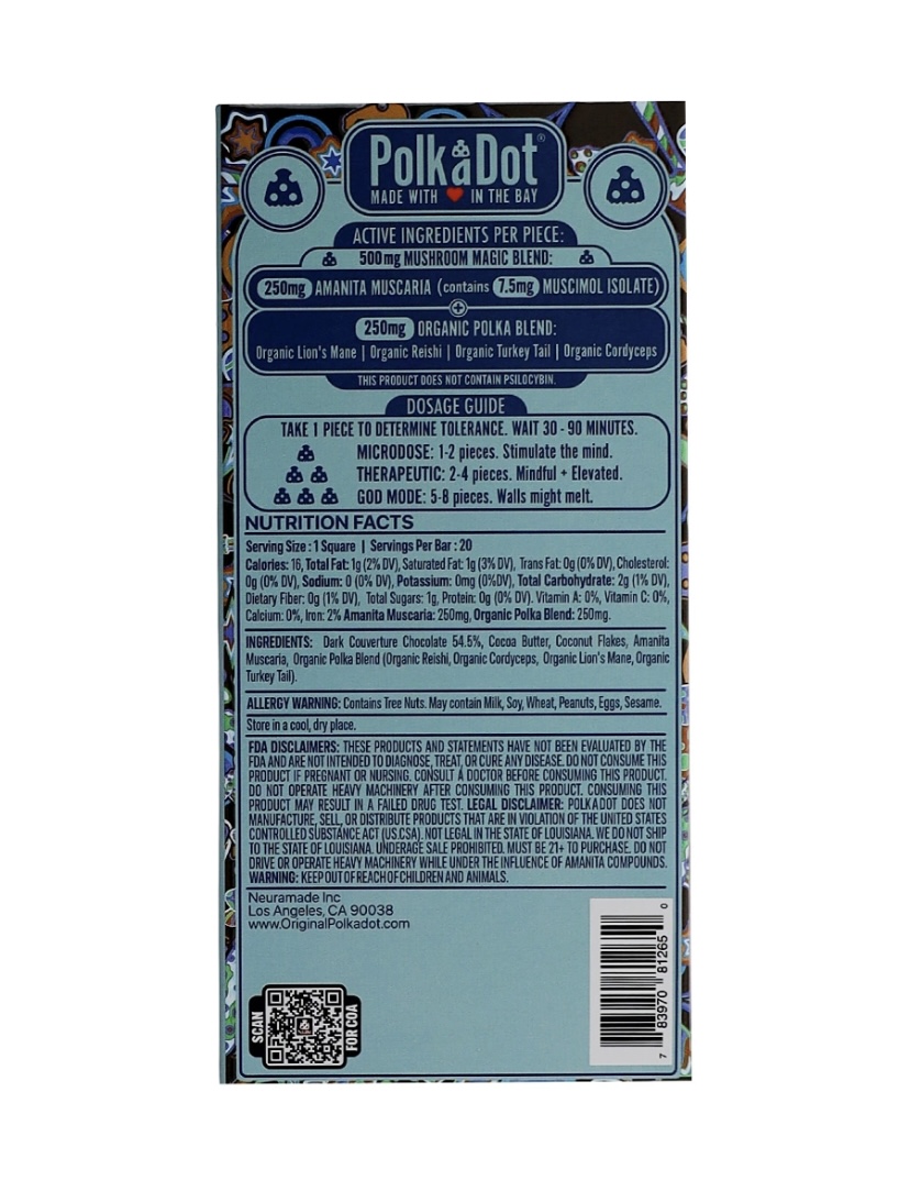 Coconut Bound PolkaDot Magic Mushroom Belgian Dark Chocolate 500mg - Image 2