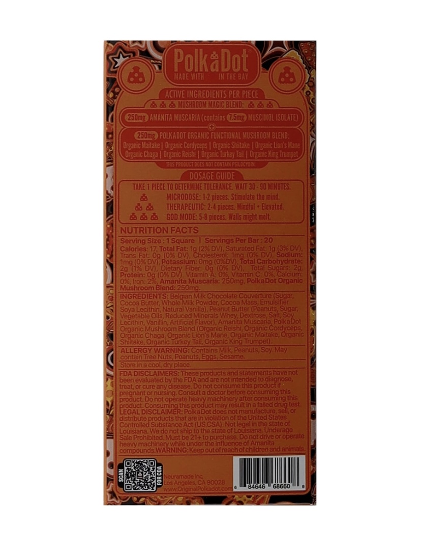 Creamy Hazelnut Wafer PolkaDot Magic Mushroom Belgian Milk Chocolate 500mg - Image 2