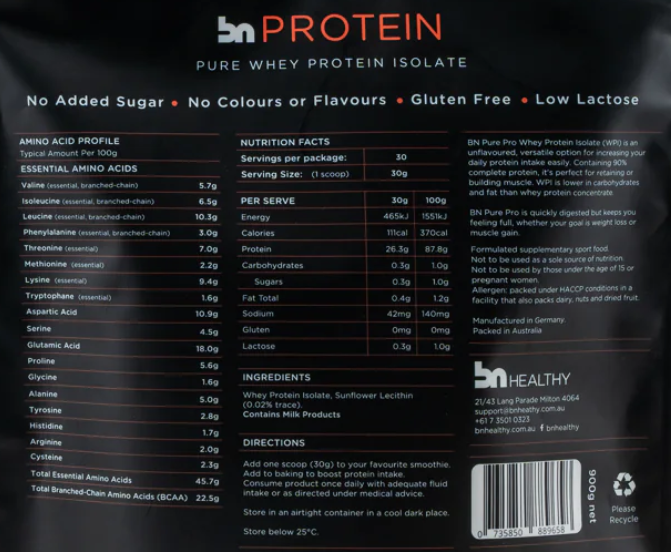 BN Pure Pro by BN Healthy – Whey Protein Isolate 900g Unflavoured - Image 3