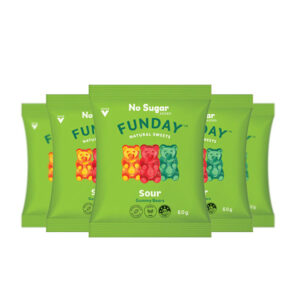 Gummy Bear Natural Lollies (No added sugar) 50g by Funday – Pack of 5 – Sour Gummy Bears