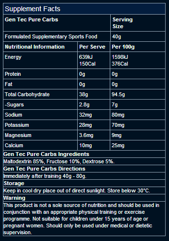 Pure Carbs by Gen-Tec 2kg Unflavoured - Image 2