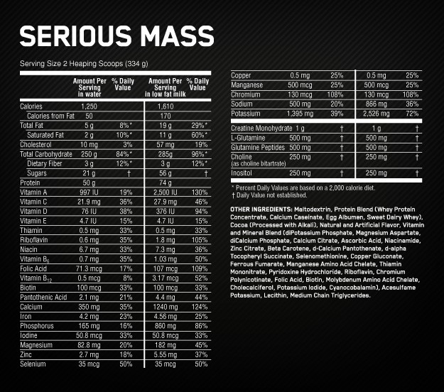 Serious Mass Gainer by Optimum Nutrition 2.72kg (6lbs) - Image 2