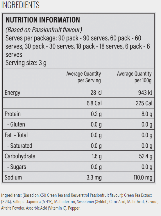 X50 Green Tea + Resveratrol 60 Sachets - Image 2